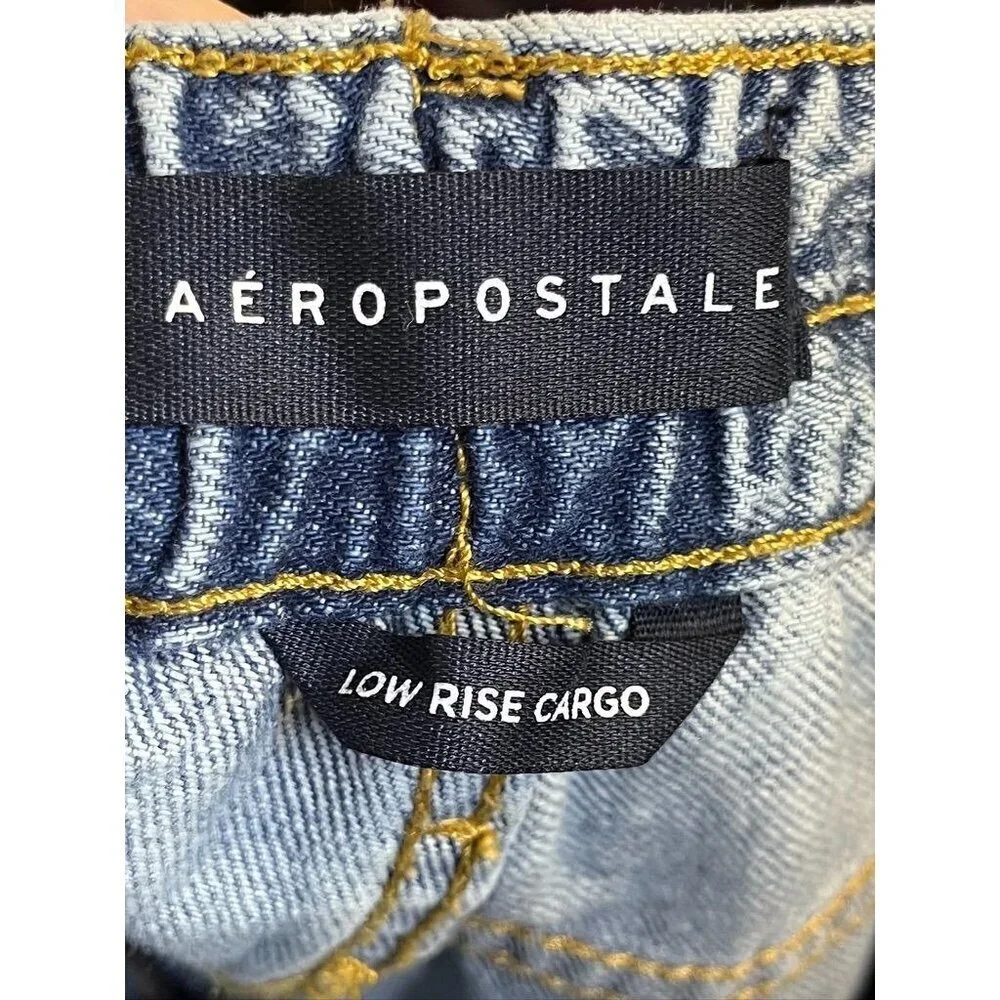 Aeropostale Low Rise Cargo Jean XS Light Wash Y2K Baggy Grunge Skater Festival